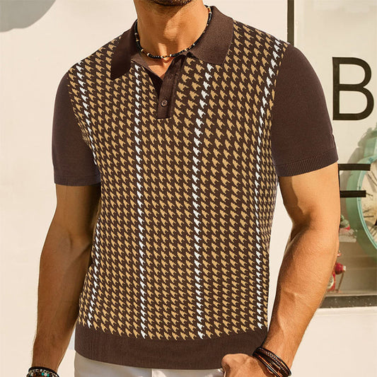 Men’s Stylish Houndstooth Knit Polo