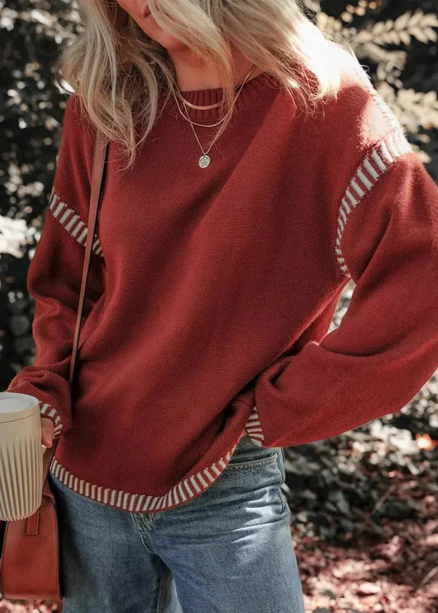 Knit Pullover | Long Sleeve Contrast Trim