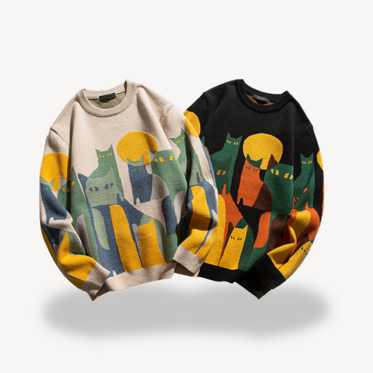 Graphic Knitted Jumper | Relaxed Fit Crew Neck Pullover