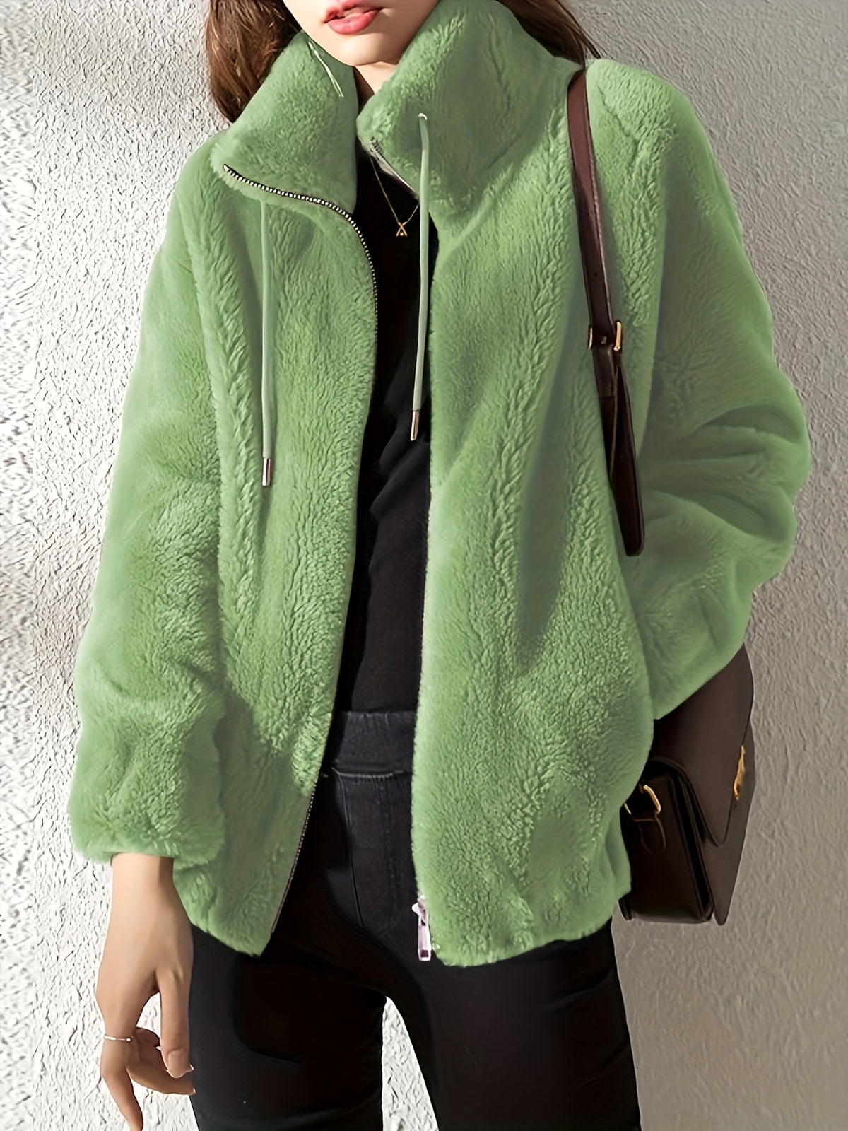 Teddy Jacket | High Neck Zip Up with Drawstring