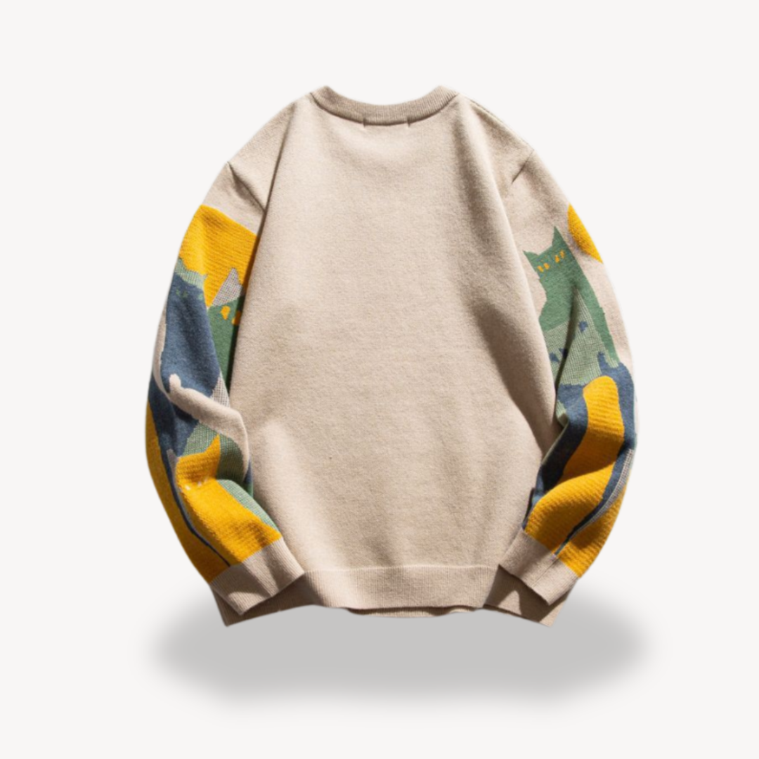 Graphic Knitted Jumper | Relaxed Fit Crew Neck Pullover