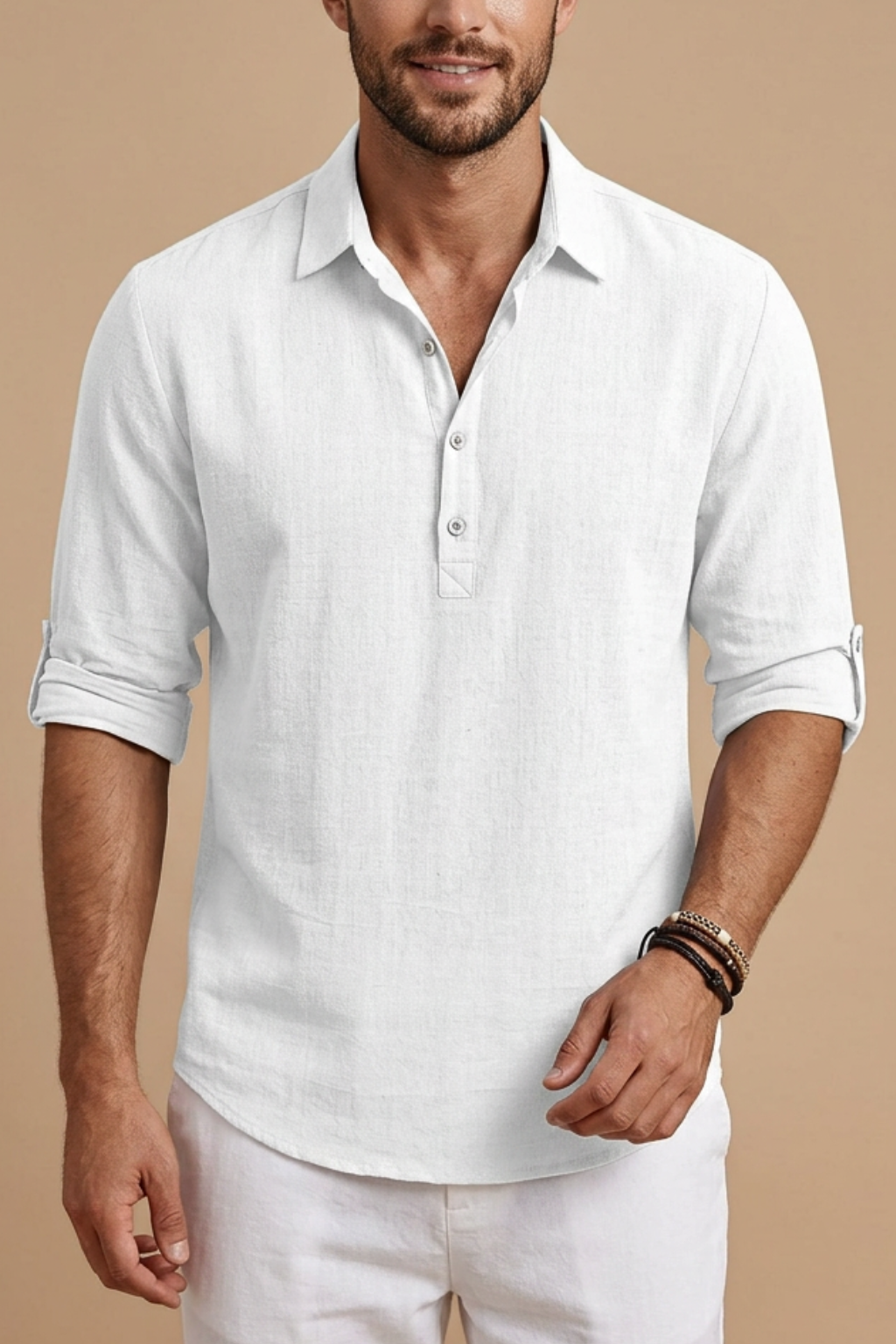 Men’s Long Sleeve Linen Polo Shirt