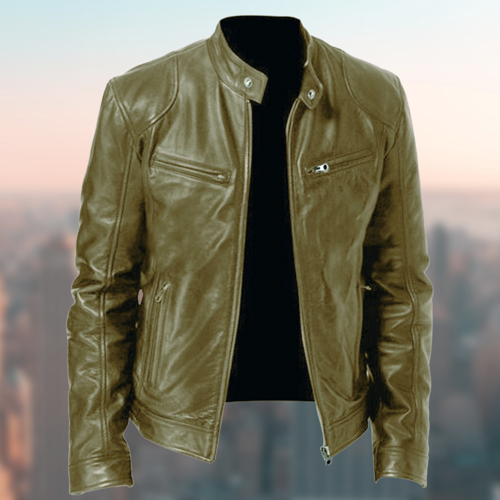 Men’s Biker Jacket | Stand Collar Zip Front