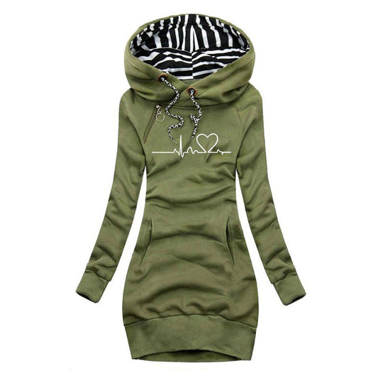 Hoodie Midi Dress | Long Sleeve with Graphic Print