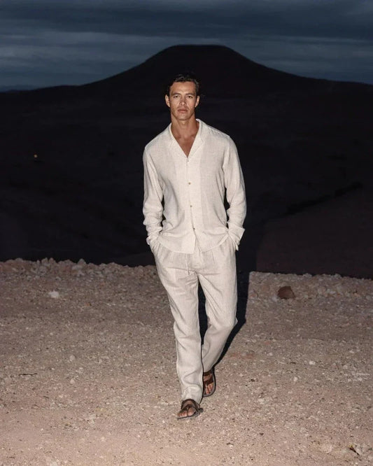 Men's Casual Long Sleeve Shirt and Trousers Set