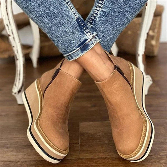 Platform Wedge Ankle Boots | Side Zip Platform Design