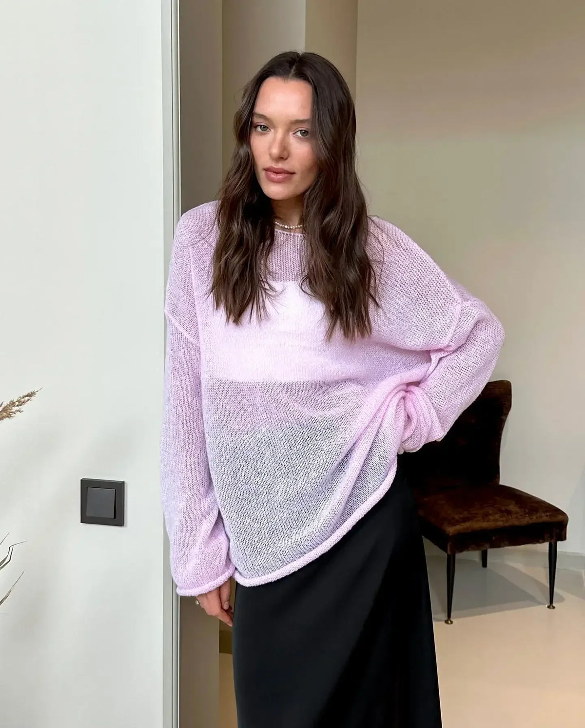 Long Sleeve Knit Top | Sheer Relaxed Fit