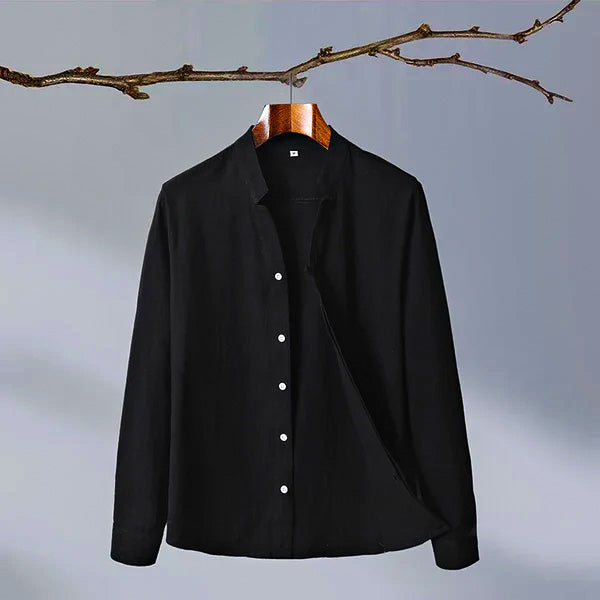 Long Sleeve Linen Shirt | Band Collar