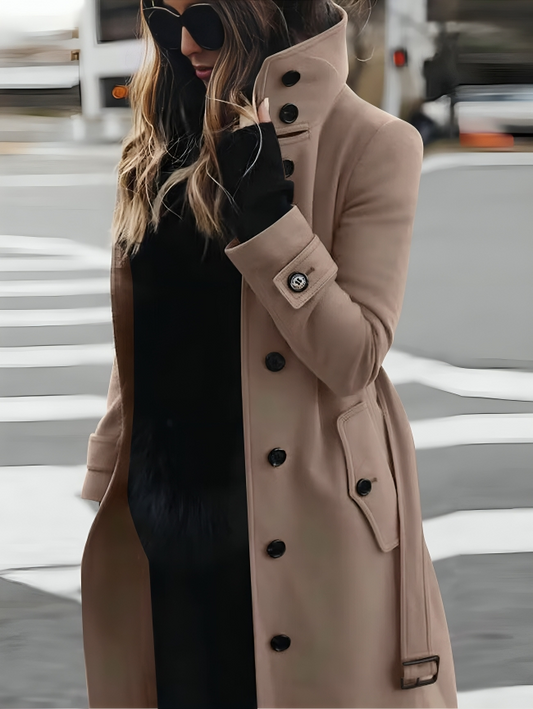 Trench Coat | High Neck Belted with Button Detail