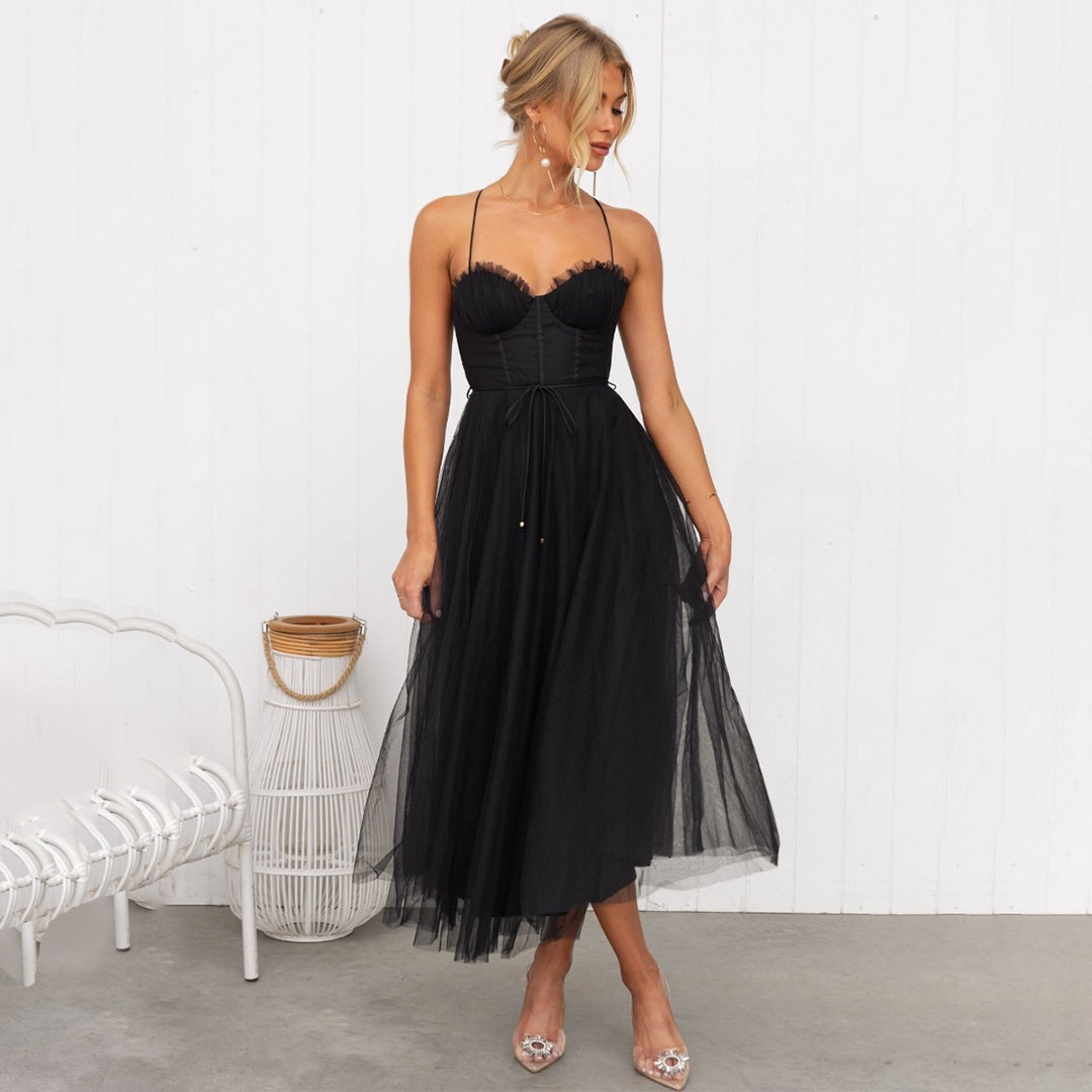 Women's Lightweight Corset Tulle Midi Dress