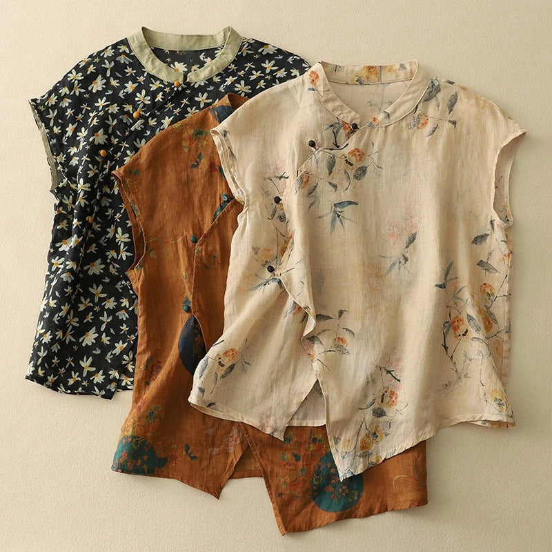 Blouse | Mandarin Collar Asymmetrical Front