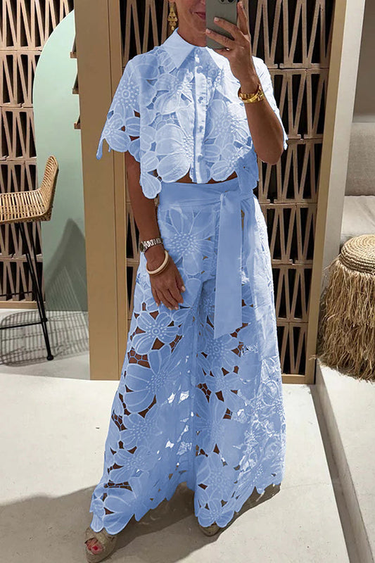 Two Piece Set | Women's Lace Wide Leg
