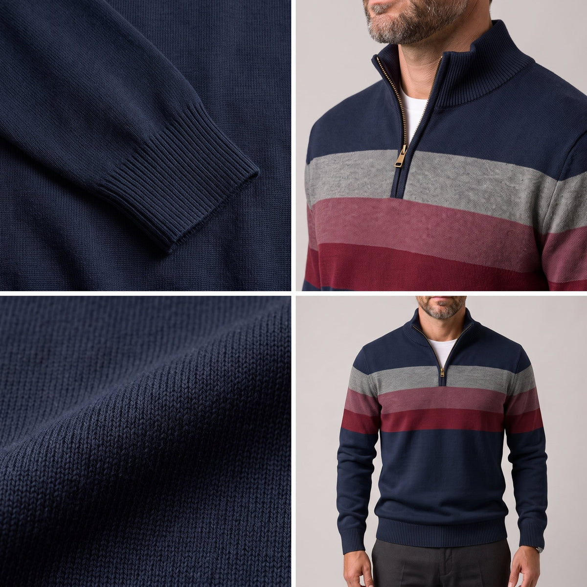 Men's Cotton Stripe Pullover with Quarter-Zip View 11