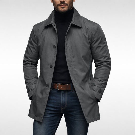 Men's Weatherproof Trench Coat with Balmacaan Collar Front