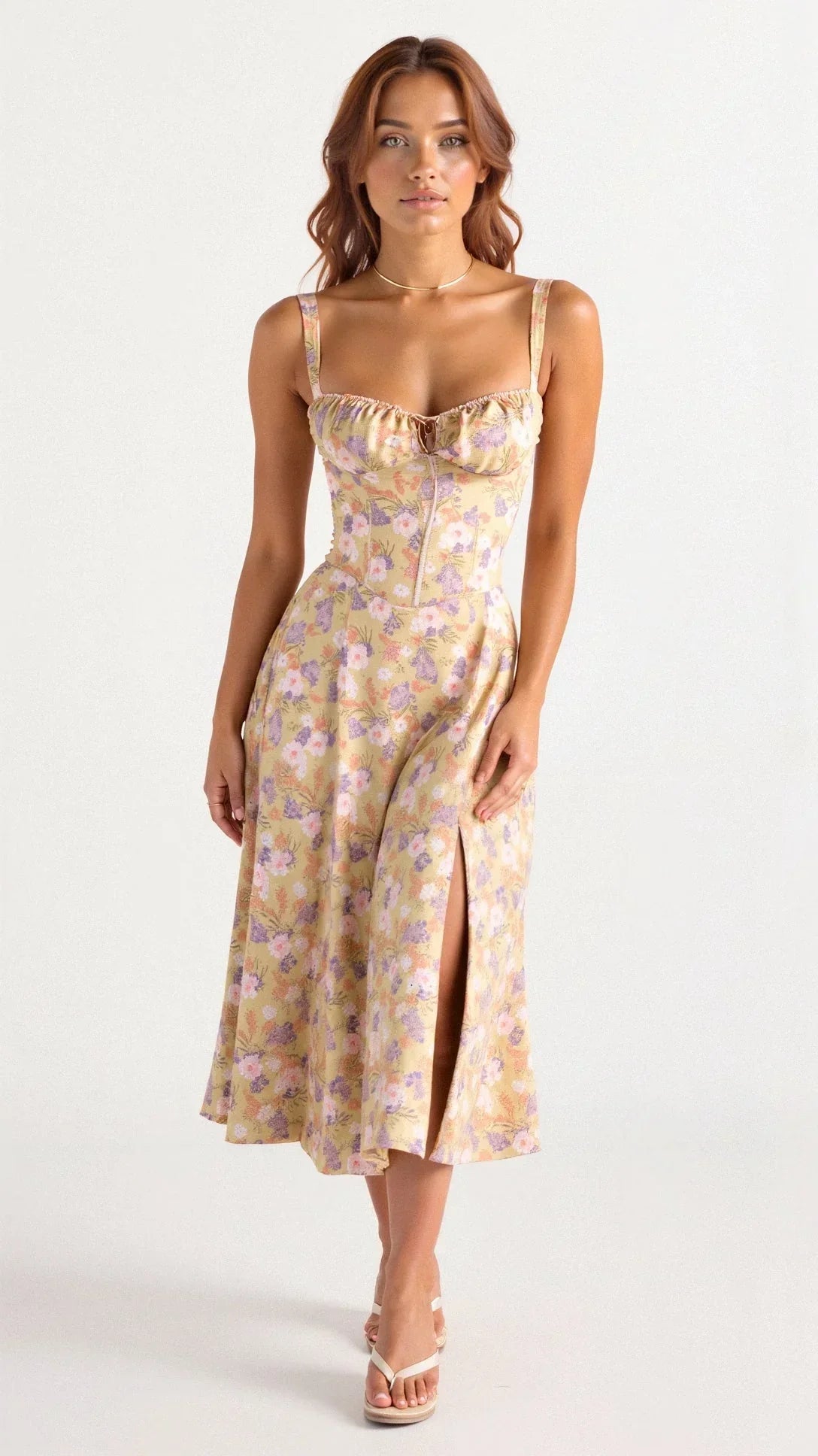 Women's Floral Bustier Midi Dress