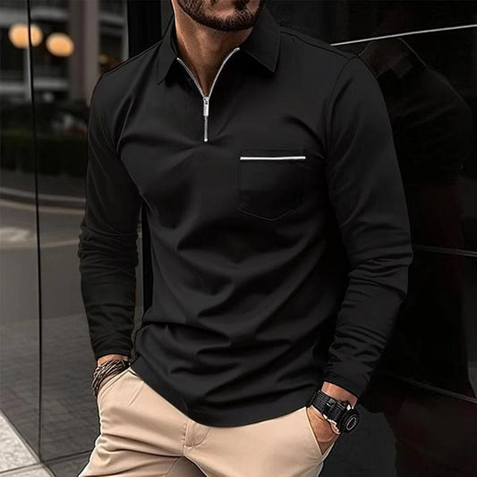 Long Sleeve Polo Shirt | Zip Neck with Chest Pocket