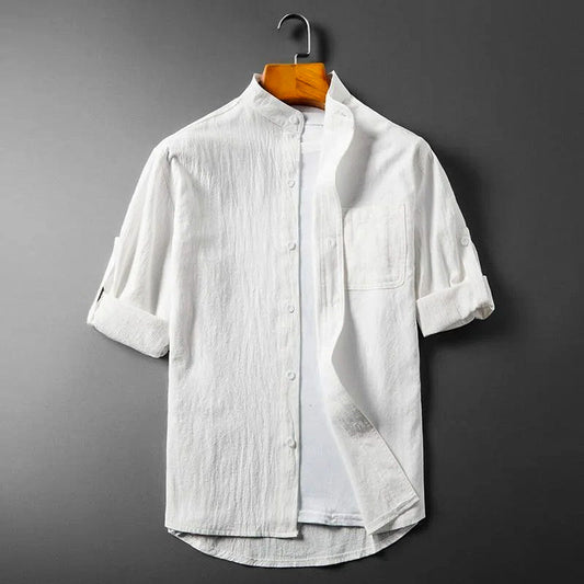 Men’s Casual Rolled Linen Sleeve Shirt