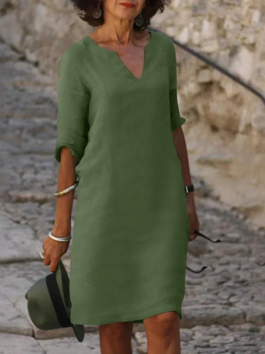 Women's Casual V-Neck Dress with A-Line Silhouette Front