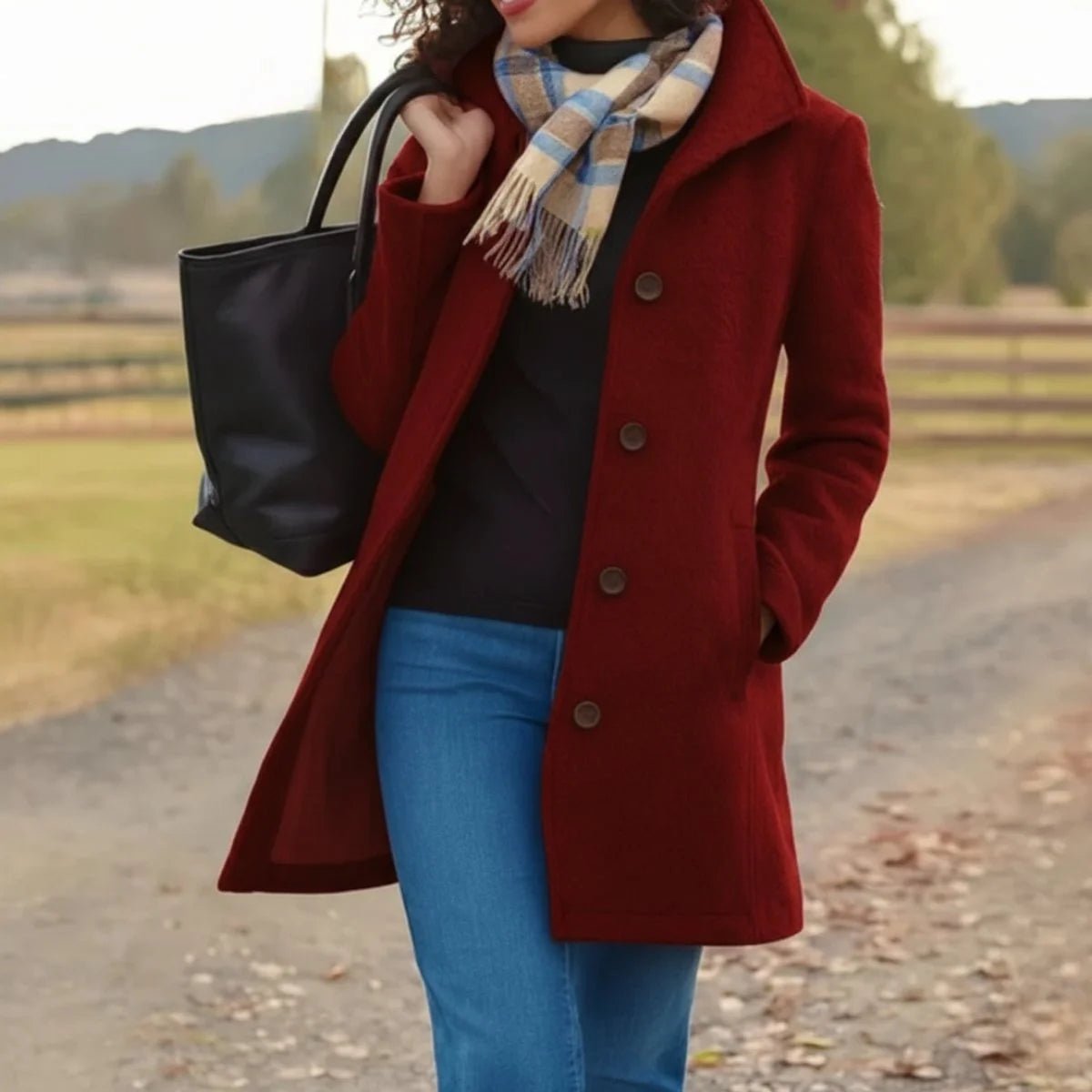 Women's Classic Mid-Length Wool-Blend Coat with Button Front Lifestyle