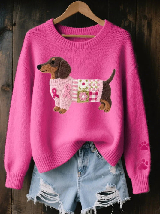 Women's Dachshund Patchwork Crewneck Sweater Front