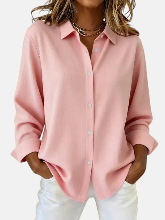 Women's Elegant Button Collar Blouse with Relaxed Fit Front