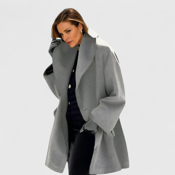 Women's Elegant Coat | Relaxed Fit with Shawl Collar Close Up