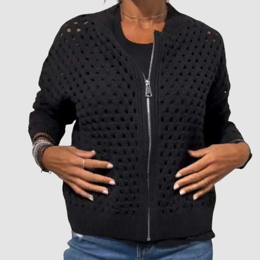 Women's Elegant Knitted Cardigan with Zip Front Front