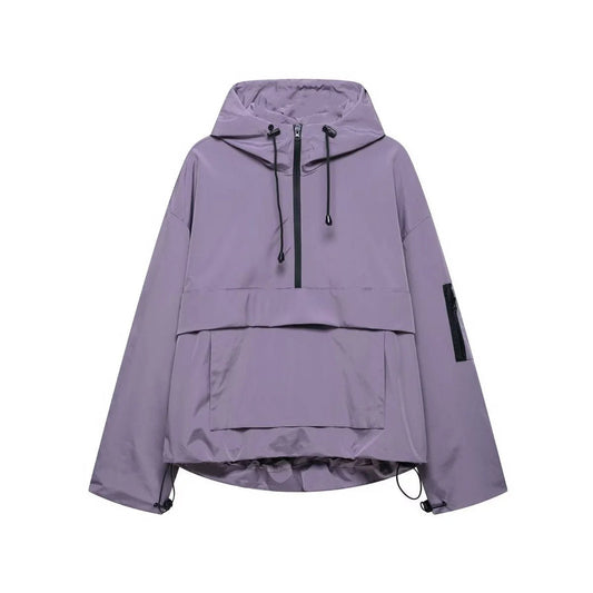 Women's Hooded Pullover Anorak Quilted Jacket | Half-Zip Relaxed Fit Front