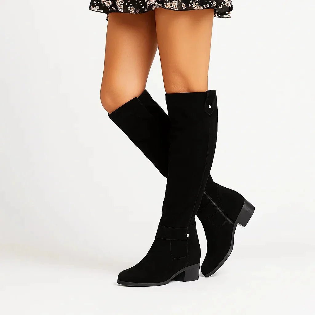 Women's Knee-High Suede Boots with Block Heel Side