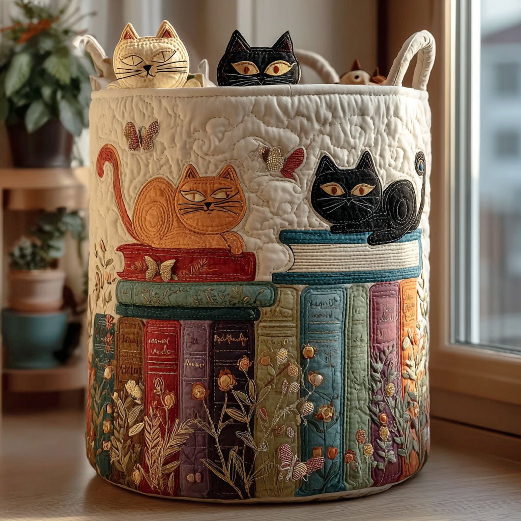Women's Quilted Cat Laundry Basket with Appliqué Detail Hero