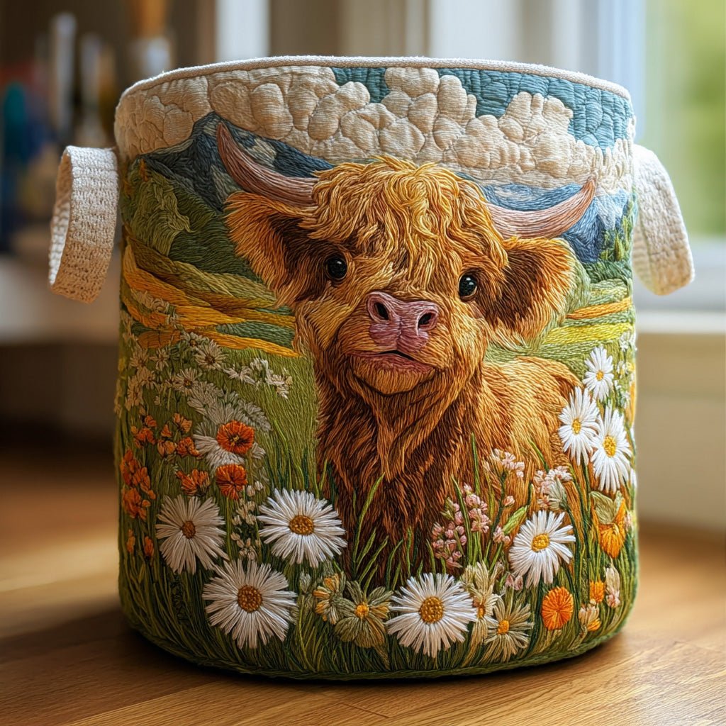 Women's Quilted Highland Laundry Basket with Floral Bloom Detail Hero