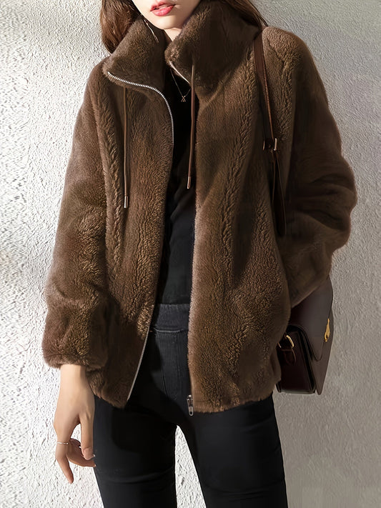 Teddy Jacket | High Neck Zip Up with Drawstring