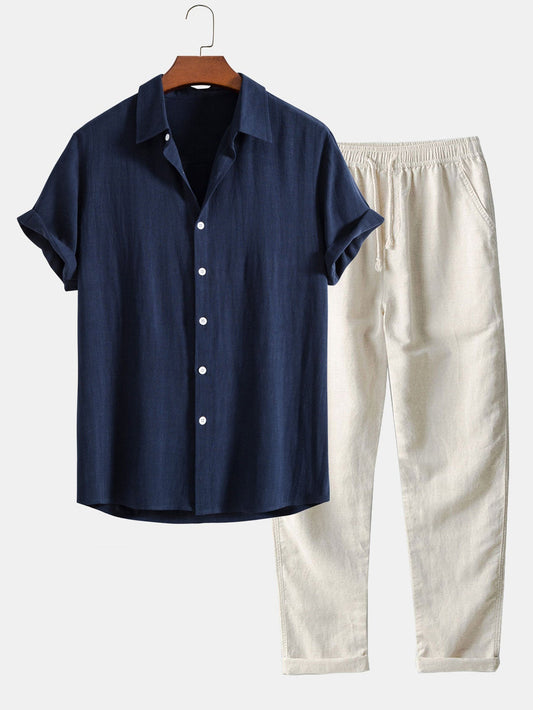 Men’s Linen Band Collar & Trousers Co-Ord