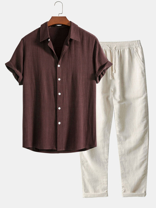 Men’s Linen Band Collar & Trousers Co-Ord
