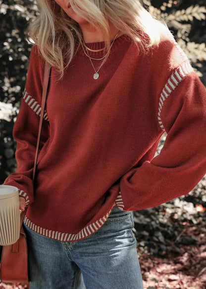 Knit Pullover | Long Sleeve Contrast Trim