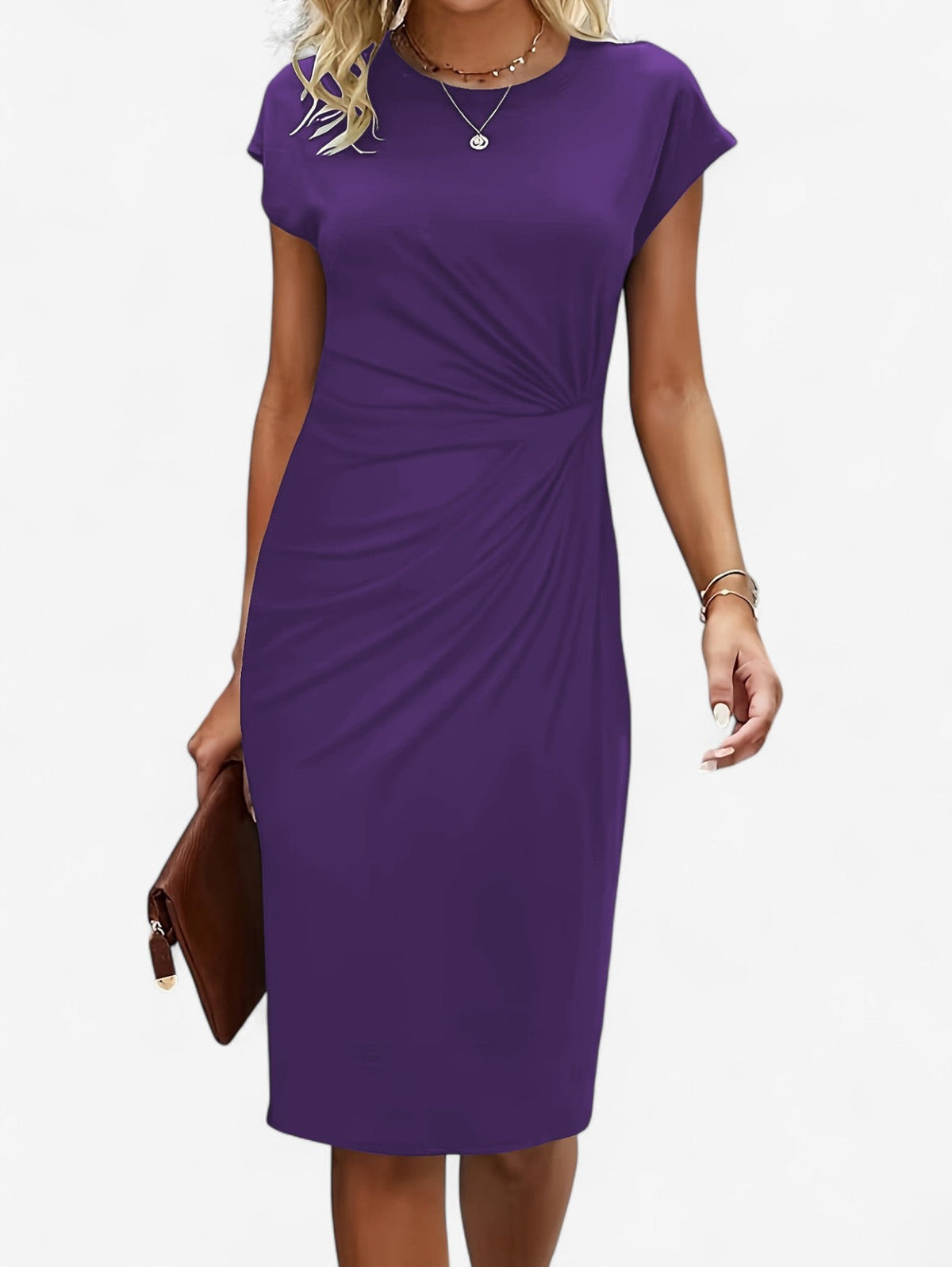 Women’s Ruched Formal Wrap Bodycon Midi Dress