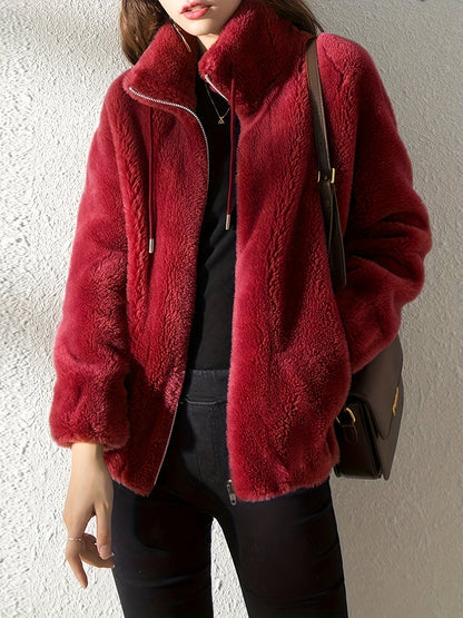 Teddy Jacket | High Neck Zip Up with Drawstring