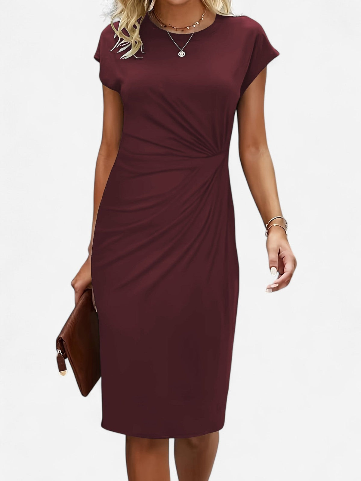 Women’s Ruched Formal Wrap Bodycon Midi Dress