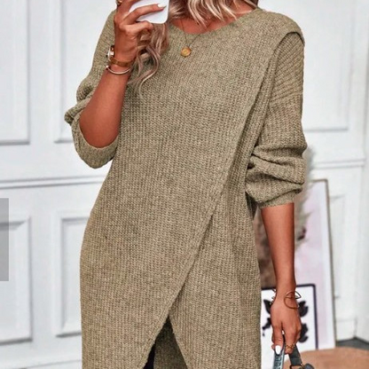 Knit Midi Wrap Dress | Long Sleeve Asymmetric Hem