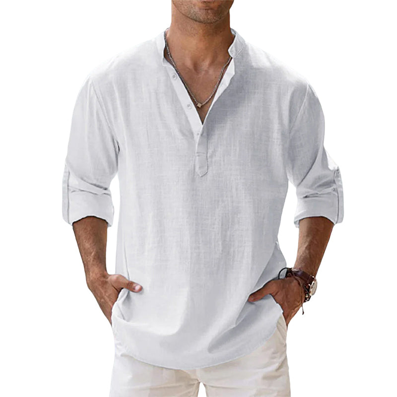 Men's Casual Henley Shirt | Vintage Long Sleeve Grandad