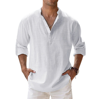 Men's Casual Henley Shirt | Vintage Long Sleeve Grandad