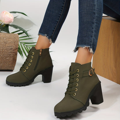 Ankle Boots - Block Heel Lace Up Design