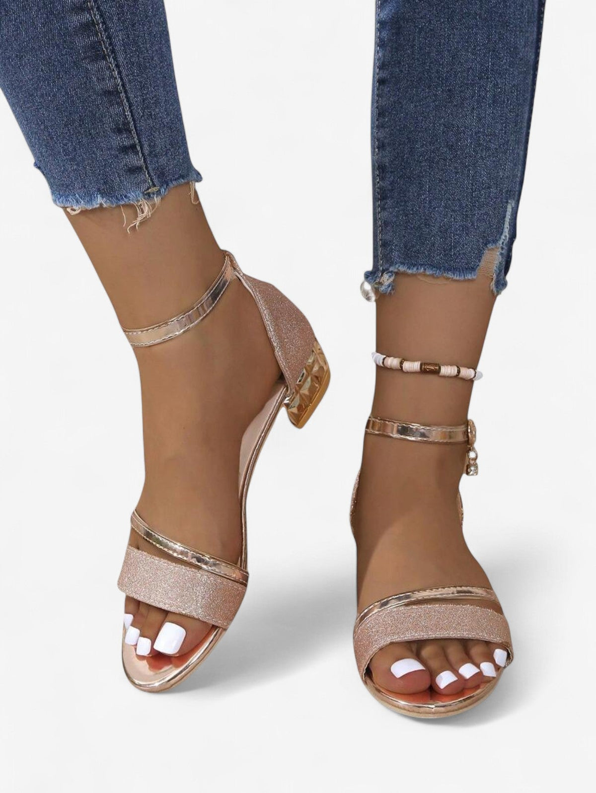 Women's Elegant Glitter Low Block Heel Sandals