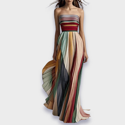 Women's Strapless Pleated Colourful Maxi Dress