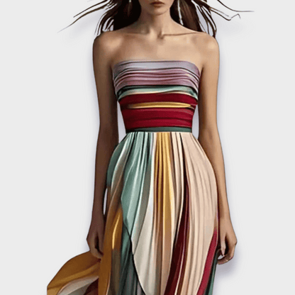 Women's Strapless Pleated Colourful Maxi Dress