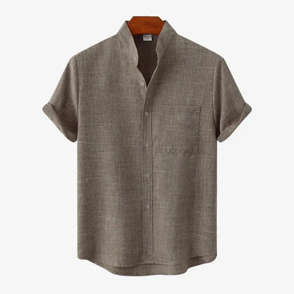 Men’s Relaxed Linen Band Collar Shirt