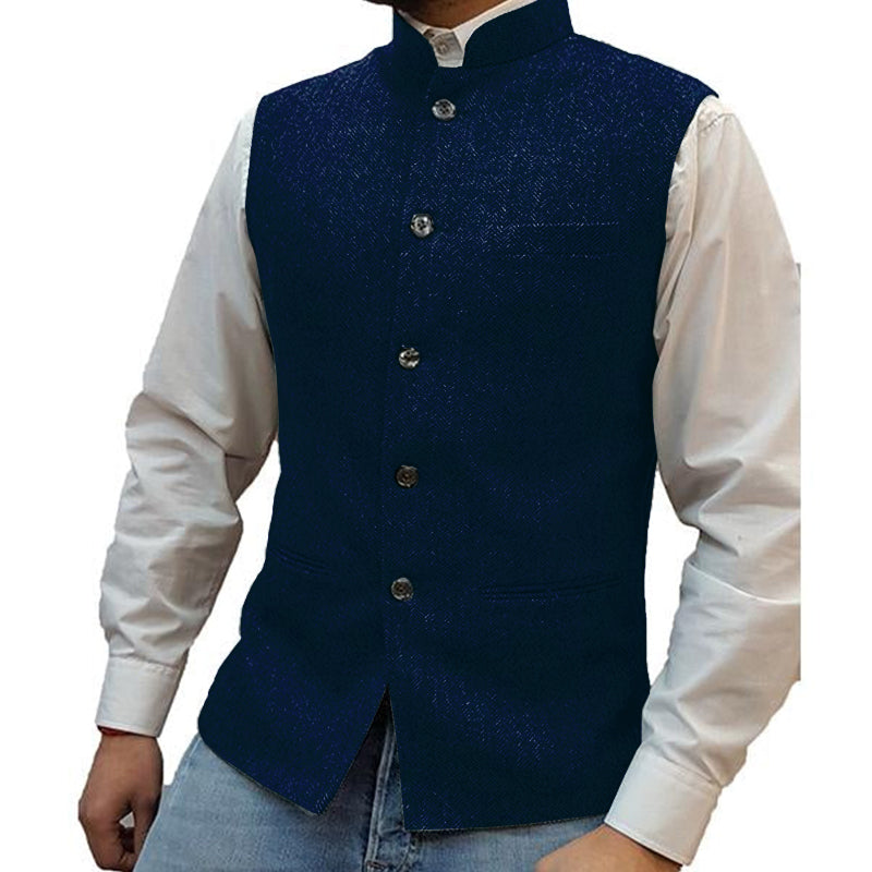 Stand Collar Vest | Button Front Classic Style