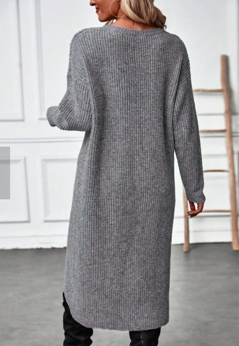 Knit Midi Wrap Dress | Long Sleeve Asymmetric Hem