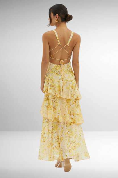 Women's Elegant V-Neck Tiered Maxi Dress