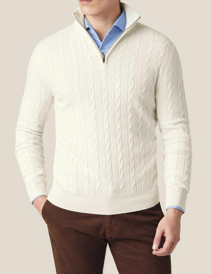 Half Zip Cable Knit Jumper | Classic Fit Pullover